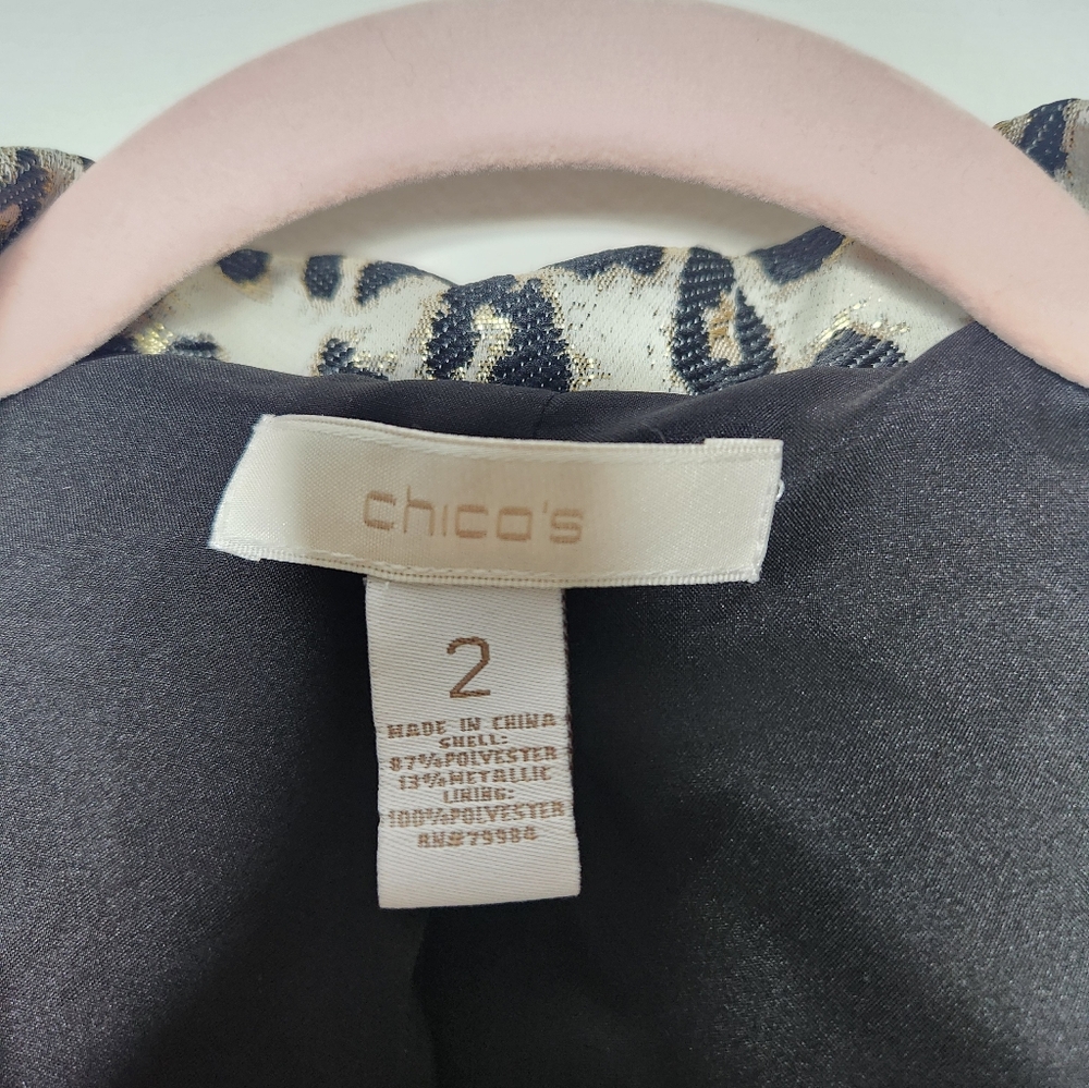 Chicos‎ Metallic Leopard Print Cream And Black Blazer Size 2 Large - Picture 3 of 5